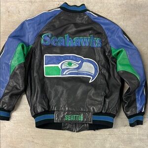 Seattle Seahawks Leather Jacket - Black, Blue, Green